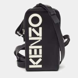 Pre Owned Kenzo Black Leather Phone Card Holder Crossbody Bag