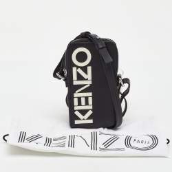 Pre Owned Kenzo Black Leather Phone Card Holder Crossbody Bag