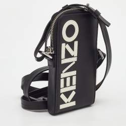 Pre Owned Kenzo Black Leather Phone Card Holder Crossbody Bag