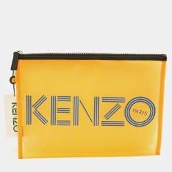 مملوكة مسبقًا Kenzo Orange Mesh Nylon Logo Flat Zip Pouch