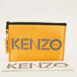 مملوكة مسبقًا Kenzo Orange Mesh Nylon Logo Flat Zip Pouch
