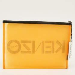 مملوكة مسبقًا Kenzo Orange Mesh Nylon Logo Flat Zip Pouch