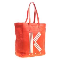 KENZO Red Leather K Logo Shopper Tote