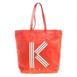 KENZO Red Leather K Logo Shopper Tote