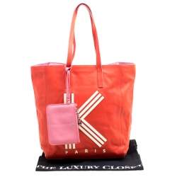 Pre Owned KENZO Red Leather K Logo Shopper Tote