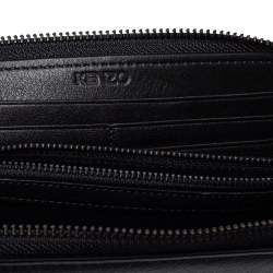 Pre Owned Kenzo Black Tiger Embroidered Leather Zip Around Wallet