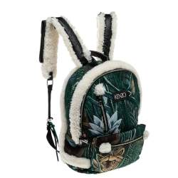 Pre Owned Kenzo Green Jungle Print Jacquard Memento Backpack
