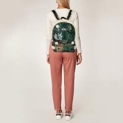 Pre Owned Kenzo Green Jungle Print Jacquard Memento Backpack