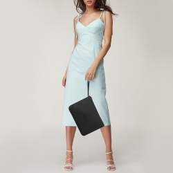 Pre Owned Kenzo Black Tiger Engraved Leather Wristlet Pouch