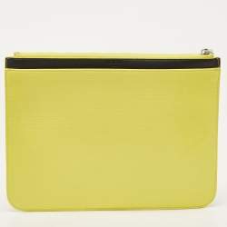 Pre Owned Kenzo Yellow Vinyl Tiger Motif Slim Clutch