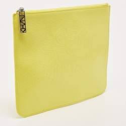 Pre Owned Kenzo Yellow Vinyl Tiger Motif Slim Clutch