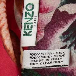 Kenzo Pink Elephant and Floral Print Silk Scarf