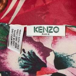 Kenzo Pink Elephant and Floral Print Silk Scarf