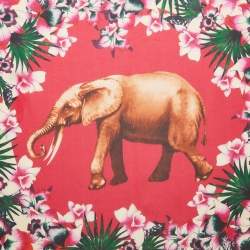 Kenzo Pink Elephant and Floral Print Silk Scarf