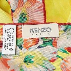 Pre Owned Kenzo Yellow Floral Print Silk Scarf