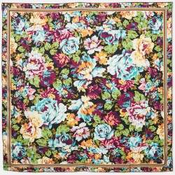 Kenzo Purple Floral Printed Silk Square Scarf