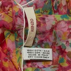Kenzo Pink Floral Print Silk Square Scarf 