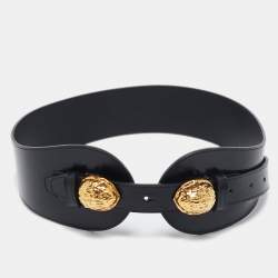 Kenzo Black Leather Metal Detail Wide Waist Belt M