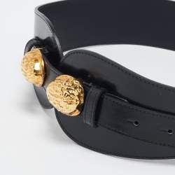 Kenzo Black Leather Metal Detail Wide Waist Belt M