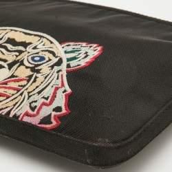 Pre Owned Kenzo Black Fabric Logo Tiger Embroidered Ipad Case