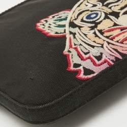 Pre Owned Kenzo Black Fabric Logo Tiger Embroidered Ipad Case