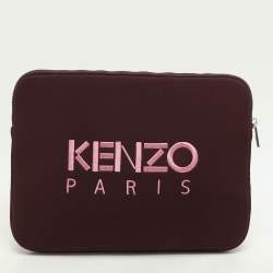 Kenzo Burgundy Neoprene Tiger Embroidered Laptop Case 