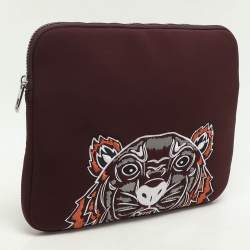 Kenzo Burgundy Neoprene Tiger Embroidered Laptop Case 