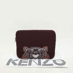 Kenzo Burgundy Neoprene Tiger Embroidered Laptop Case 