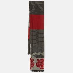 Pre Owned Kenzo Multicolor Logo Print Wool Blend Scarf