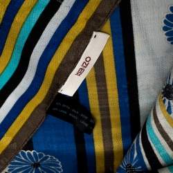 Pre Owned Kenzo Black Floral Jacquard and Printed Silk & Wool Scarf