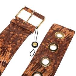 Pre Owned Kenzo Brown/Orange Lizard Embossed Leather Waist Belt 92CM