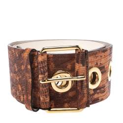 Pre Owned Kenzo Brown/Orange Lizard Embossed Leather Waist Belt 92CM