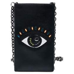 Pre Owned Kenzo Black Leather Eye Crossbody Phone Case