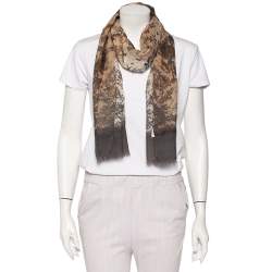 Pre Owned Kenzo Beige Floral Printed Cotton Scarf