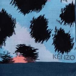 Kenzo Blue Abstract Printed Fringe Edged Modal Scarf 