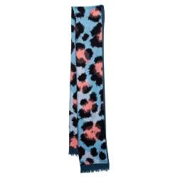 Kenzo Blue Abstract Printed Fringe Edged Modal Scarf 