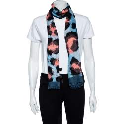 Kenzo Blue Abstract Printed Fringe Edged Modal Scarf 