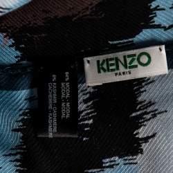 Kenzo Blue Abstract Printed Fringe Edged Modal Scarf 