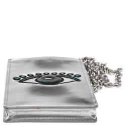 Kenzo Silver Patent Leather Phone Case Crossbody Bag