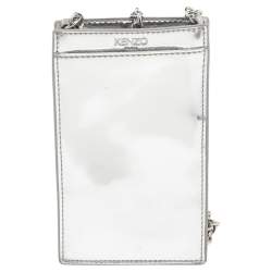 Kenzo Silver Patent Leather Phone Case Crossbody Bag