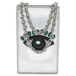 Kenzo Silver Patent Leather Phone Case Crossbody Bag