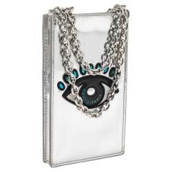 Kenzo Silver Patent Leather Phone Case Crossbody Bag
