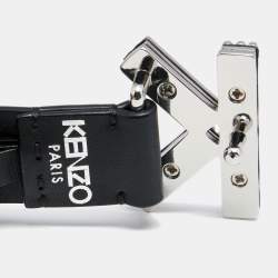Pre Owned Kenzo Black Leather K Logo Belt 85CM