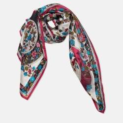 مملوكة مسبقًا وشاح مربع كينزو حرير نقشة زهور شعار ماركة متعدد الألوان 