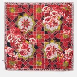 Pre Owned Kenzo Red Floral Print Silk Square Scarf