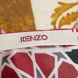 Pre Owned Kenzo Red Floral Print Silk Square Scarf
