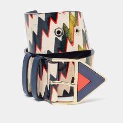 Kenzo Multicolor Printed Patent Leather Triangular Buckle Belt S