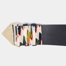 Kenzo Multicolor Printed Patent Leather Triangular Buckle Belt S