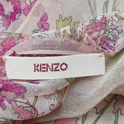 Pre Owned Kenzo Cream Floral Printed Silk Scarf