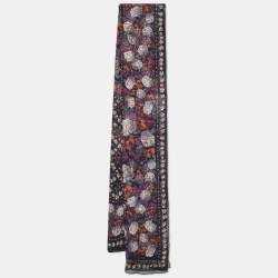 Kenzo Black Floral Printed Silk Scarf